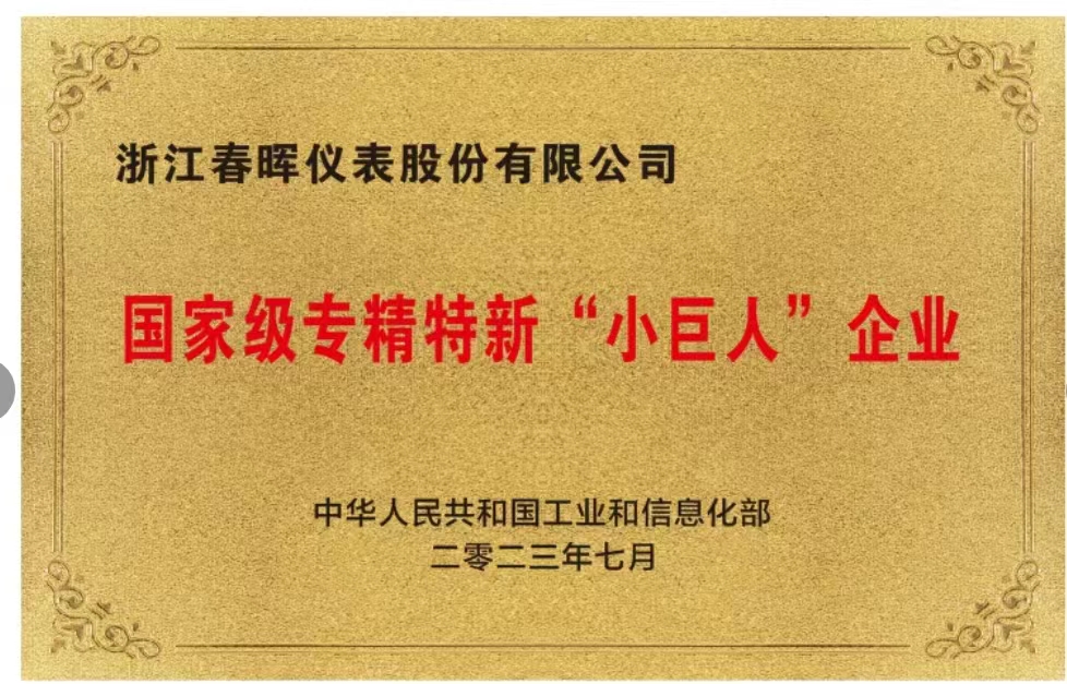 热烈祝贺春晖仪表公司入选国家级专精特新“小巨人”企业